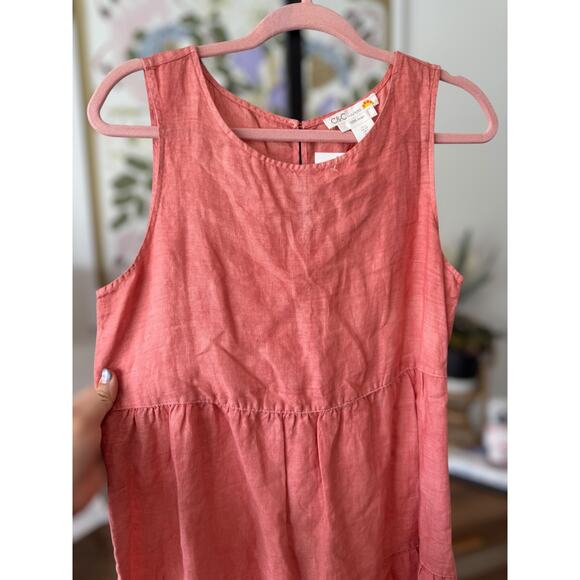 C&C California 100% Linen Sleeveless Tiered Mini Dress Coral Womens Size Small - Picture 5 of 10